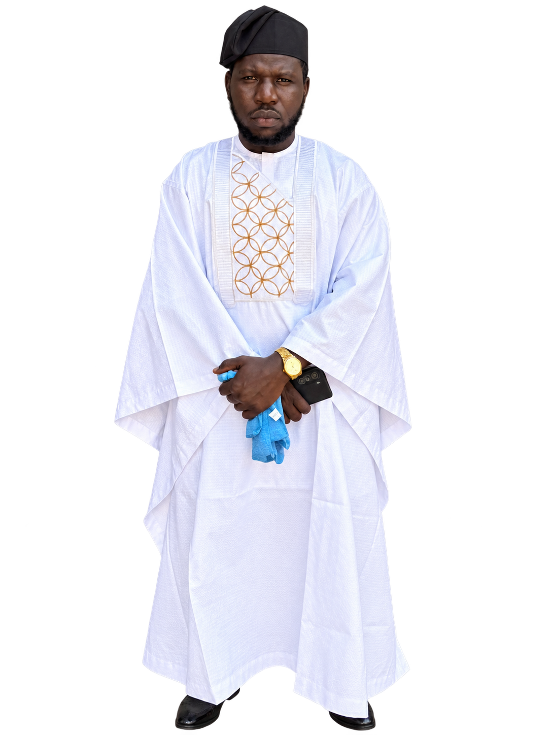 Your driver, Bilal, in white embroidered traditional attire